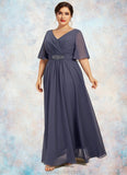 Aurora A-Line V-neck Ankle-Length Chiffon Mother of the Bride Dress With Ruffle Beading Sequins STK126P0014564