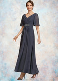 Aurora A-Line V-neck Ankle-Length Chiffon Mother of the Bride Dress With Ruffle Beading Sequins STK126P0014564