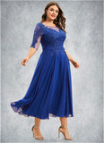 Cassidy A-Line Scoop Neck Tea-Length Chiffon Lace Mother of the Bride Dress With Sequins STK126P0014565