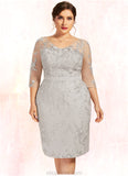 Ellie Sheath/Column V-neck Knee-Length Lace Mother of the Bride Dress STK126P0014570