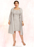 Ellie Sheath/Column V-neck Knee-Length Lace Mother of the Bride Dress STK126P0014570