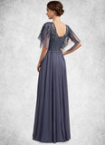 Leah A-line V-Neck Floor-Length Chiffon Lace Mother of the Bride Dress With Beading Sequins STK126P0014571