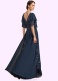 Lily Sheath/Column V-neck Floor-Length Chiffon Lace Mother of the Bride Dress With Ruffle Sequins STK126P0014573