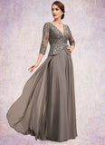 Hope A-Line V-neck Floor-Length Chiffon Lace Mother of the Bride Dress With Sequins STK126P0014574