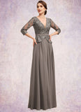 Hope A-Line V-neck Floor-Length Chiffon Lace Mother of the Bride Dress With Sequins STK126P0014574