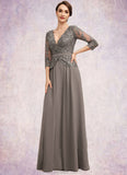 Hope A-Line V-neck Floor-Length Chiffon Lace Mother of the Bride Dress With Sequins STK126P0014574