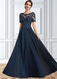 Marissa A-Line Scoop Neck Floor-Length Chiffon Lace Mother of the Bride Dress With Beading Sequins STK126P0014577