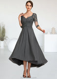 Karma A-Line Sweetheart Asymmetrical Chiffon Lace Mother of the Bride Dress With Beading Sequins STK126P0014579