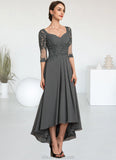 Karma A-Line Sweetheart Asymmetrical Chiffon Lace Mother of the Bride Dress With Beading Sequins STK126P0014579