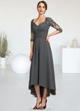 Karma A-Line Sweetheart Asymmetrical Chiffon Lace Mother of the Bride Dress With Beading Sequins STK126P0014579