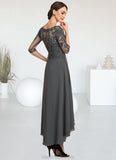 Karma A-Line Sweetheart Asymmetrical Chiffon Lace Mother of the Bride Dress With Beading Sequins STK126P0014579