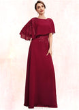 Sarah A-Line Scoop Neck Floor-Length Chiffon Mother of the Bride Dress With Lace Beading Sequins STK126P0014583