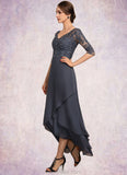 Judy A-line V-Neck Asymmetrical Chiffon Lace Mother of the Bride Dress With Beading Sequins STK126P0014584