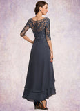 Judy A-line V-Neck Asymmetrical Chiffon Lace Mother of the Bride Dress With Beading Sequins STK126P0014584