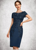 Aurora Sheath/Column Scoop Neck Knee-Length Satin Lace Mother of the Bride Dress With Sequins STK126P0014586