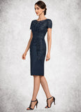 Aurora Sheath/Column Scoop Neck Knee-Length Satin Lace Mother of the Bride Dress With Sequins STK126P0014586