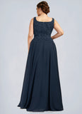 Pearl A-Line Square Neckline Floor-Length Chiffon Lace Mother of the Bride Dress With Sequins STK126P0014587