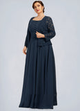 Pearl A-Line Square Neckline Floor-Length Chiffon Lace Mother of the Bride Dress With Sequins STK126P0014587