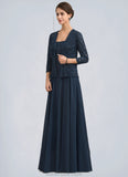 Pearl A-Line Square Neckline Floor-Length Chiffon Lace Mother of the Bride Dress With Sequins STK126P0014587