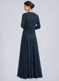 Pearl A-Line Square Neckline Floor-Length Chiffon Lace Mother of the Bride Dress With Sequins STK126P0014587