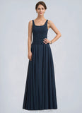 Pearl A-Line Square Neckline Floor-Length Chiffon Lace Mother of the Bride Dress With Sequins STK126P0014587