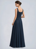 Pearl A-Line Square Neckline Floor-Length Chiffon Lace Mother of the Bride Dress With Sequins STK126P0014587