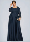 Pearl A-Line Square Neckline Floor-Length Chiffon Lace Mother of the Bride Dress With Sequins STK126P0014587