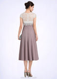 Avery A-Line V-neck Tea-Length Chiffon Lace Mother of the Bride Dress STK126P0014588