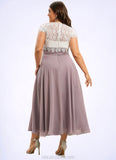 Avery A-Line V-neck Tea-Length Chiffon Lace Mother of the Bride Dress STK126P0014588