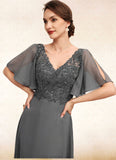 Ainsley A-line V-Neck Floor-Length Chiffon Lace Mother of the Bride Dress With Beading Sequins STK126P0014589