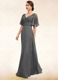 Ainsley A-line V-Neck Floor-Length Chiffon Lace Mother of the Bride Dress With Beading Sequins STK126P0014589