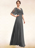 Ainsley A-line V-Neck Floor-Length Chiffon Lace Mother of the Bride Dress With Beading Sequins STK126P0014589