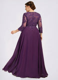 Kamari A-Line Scoop Neck Floor-Length Chiffon Lace Mother of the Bride Dress With Sequins STK126P0014590