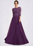 Kamari A-Line Scoop Neck Floor-Length Chiffon Lace Mother of the Bride Dress With Sequins STK126P0014590