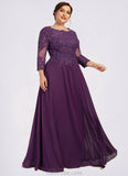 Kamari A-Line Scoop Neck Floor-Length Chiffon Lace Mother of the Bride Dress With Sequins STK126P0014590