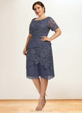 Leah Sheath/Column Scoop Neck Knee-Length Chiffon Lace Mother of the Bride Dress STK126P0014591