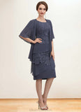 Leah Sheath/Column Scoop Neck Knee-Length Chiffon Lace Mother of the Bride Dress STK126P0014591