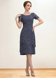 Leah Sheath/Column Scoop Neck Knee-Length Chiffon Lace Mother of the Bride Dress STK126P0014591