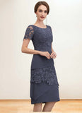 Leah Sheath/Column Scoop Neck Knee-Length Chiffon Lace Mother of the Bride Dress STK126P0014591