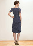 Leah Sheath/Column Scoop Neck Knee-Length Chiffon Lace Mother of the Bride Dress STK126P0014591