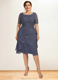 Leah Sheath/Column Scoop Neck Knee-Length Chiffon Lace Mother of the Bride Dress STK126P0014591