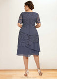 Leah Sheath/Column Scoop Neck Knee-Length Chiffon Lace Mother of the Bride Dress STK126P0014591