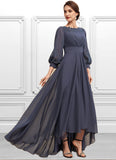 Aurora A-Line Scoop Neck Asymmetrical Chiffon Mother of the Bride Dress With Ruffle Appliques Lace STK126P0014592