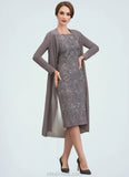 Blanche Sheath/Column Off-the-Shoulder Knee-Length Lace Mother of the Bride Dress STK126P0014595