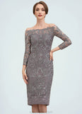 Blanche Sheath/Column Off-the-Shoulder Knee-Length Lace Mother of the Bride Dress STK126P0014595