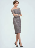 Blanche Sheath/Column Off-the-Shoulder Knee-Length Lace Mother of the Bride Dress STK126P0014595