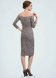 Blanche Sheath/Column Off-the-Shoulder Knee-Length Lace Mother of the Bride Dress STK126P0014595