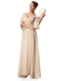 Suzanne Empire V-neck Floor-Length Chiffon Mother of the Bride Dress With Ruffle Beading STK126P0014597