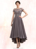 Lyla A-Line Scoop Neck Asymmetrical Chiffon Lace Mother of the Bride Dress With Beading Sequins STK126P0014599