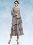 Genesis A-Line Scoop Neck Tea-Length Chiffon Mother of the Bride Dress With Cascading Ruffles STK126P0014603